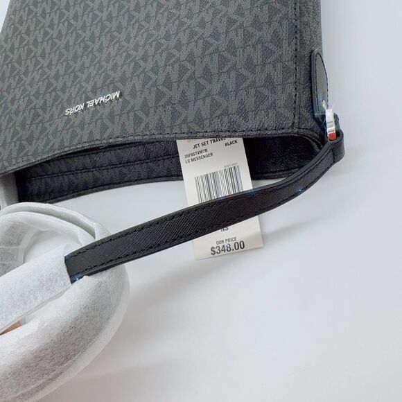 Michael Kors Logo Jet Set Travel Large Black Silver Messenger Bag Crossbody NWT - Picture 9 of 11